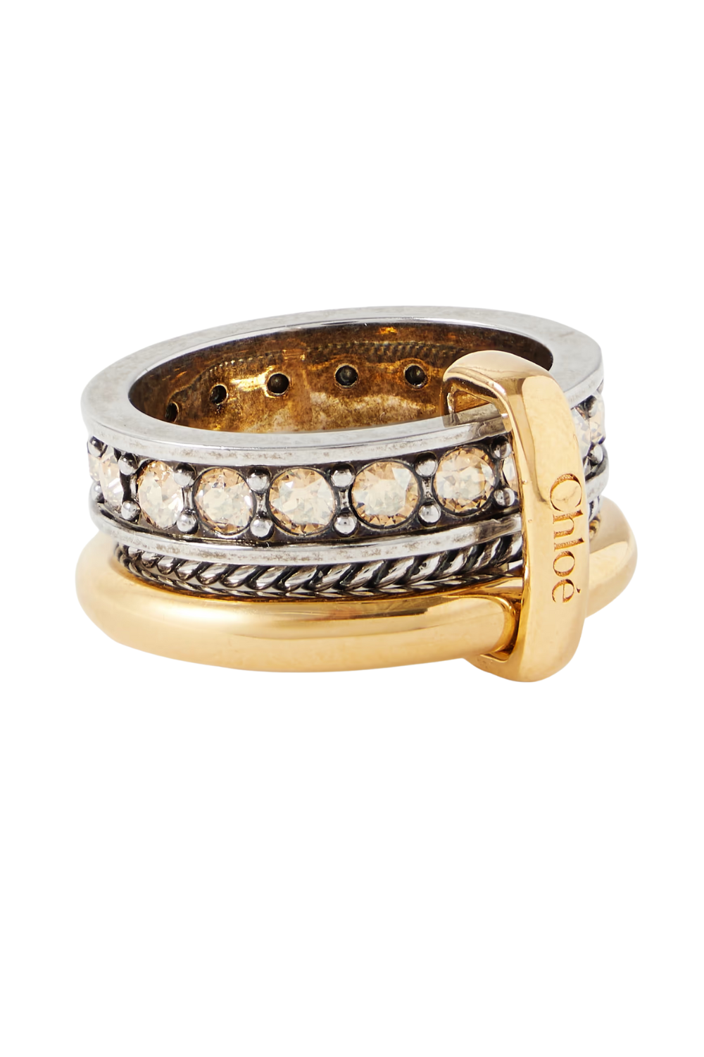 Palladium and Gold-Tone Crystal Ring