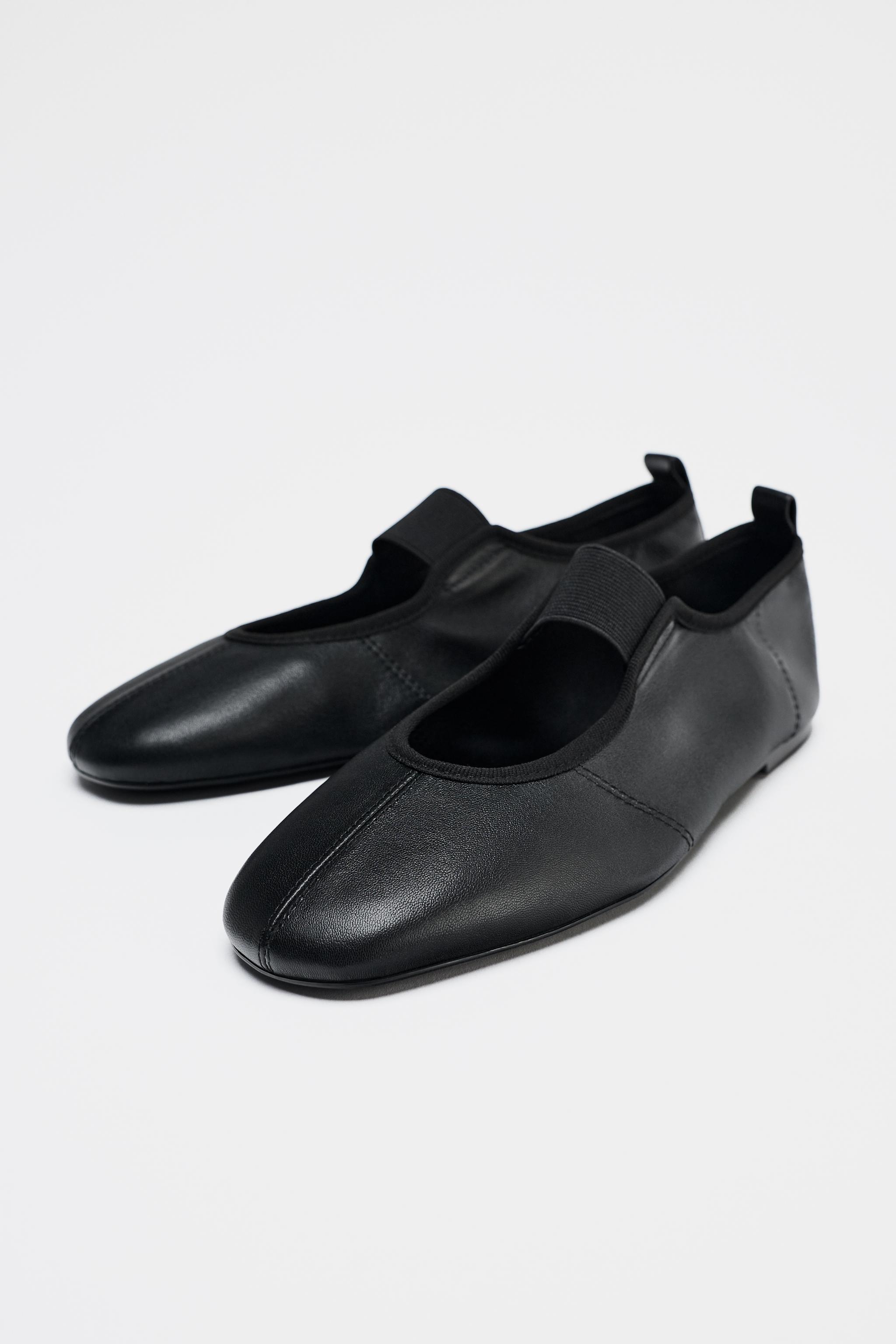 Elastic Leather Ballerinas
