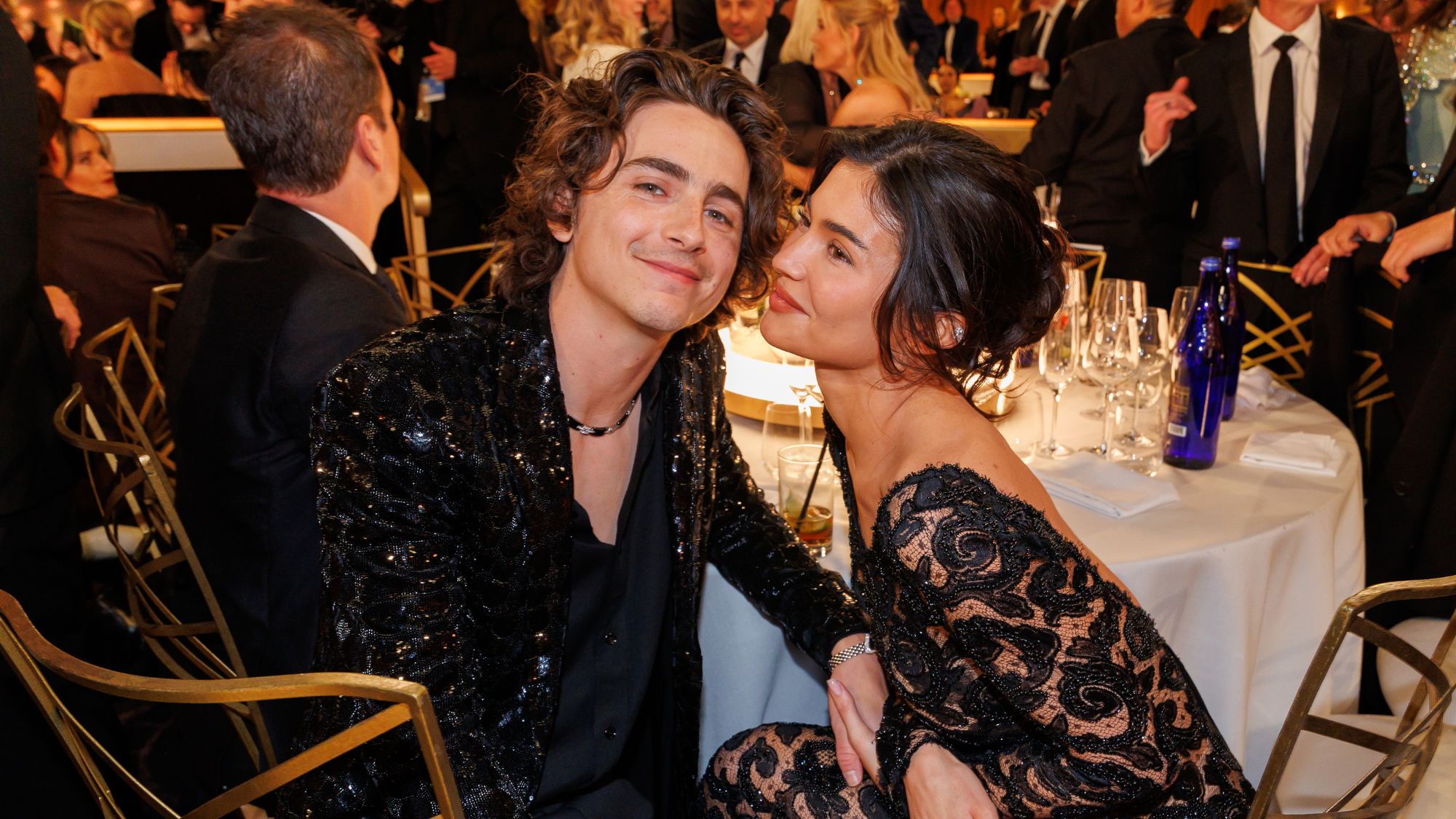 Timothée Chalamet and Kylie Jenner attend the 81st Golden Globe Awards