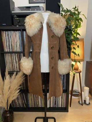 Vintage 1970s Brown Suede Penny Lane Afghan Coat