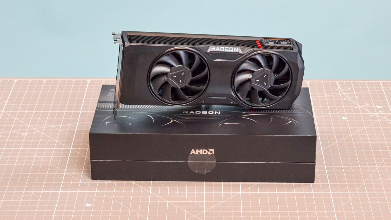 An AMD Radeon RX 7800 XT on a table