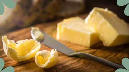 image of butter on a wooden board for fall butter board ideas