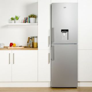Beko fridge freezer in grey in white kitchen plain
