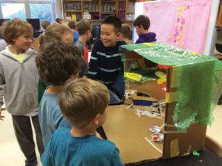 The earthquake-proof shelter fourth-graders built for their classroom turtle. 