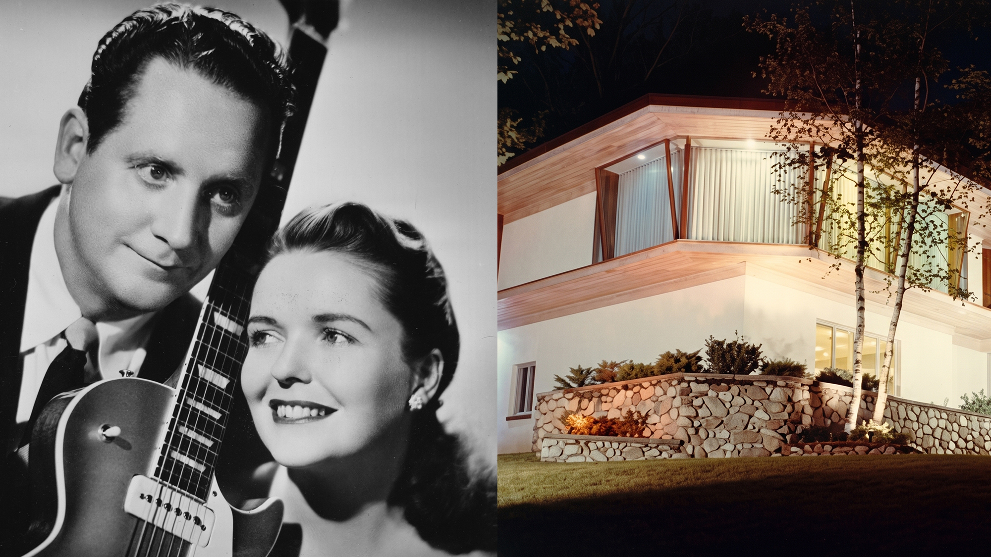 LEFT: Les Paul and Mary Ford, studio portrait, United States, 1951. RIGHT: Paul and Ford&rsquo;s Mahwah, New Jersey home