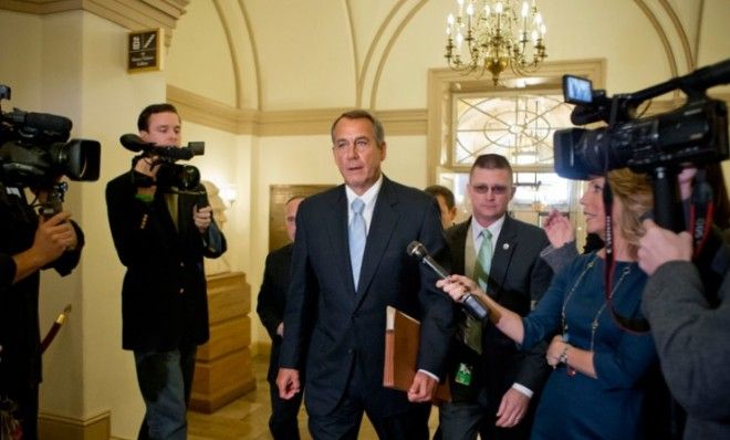 John Boehner, arrives at the Capitol after discussing the sequester, at the White House with President Obama and the top four congressional leaders.