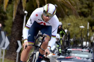 Individual time trial World Champion Italys rider Filippo Ganna of Ineos Grenadiers competes during the 10 km individual time trial and last stage from San Benedetto del Tronto to San Benedetto del Tronto of the 56th edition of Tirreno Adriatico on March 16 2021 Slovenia rider Tadej Pogacar of UAE Team Emirates won the 56th edition of the Tirreno Adriatico 2021 cycling race Photo by AFP Photo by AFP via Getty Images