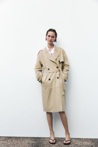 Faux Suede Trench Coat