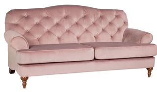 pink velvet sofa with button back