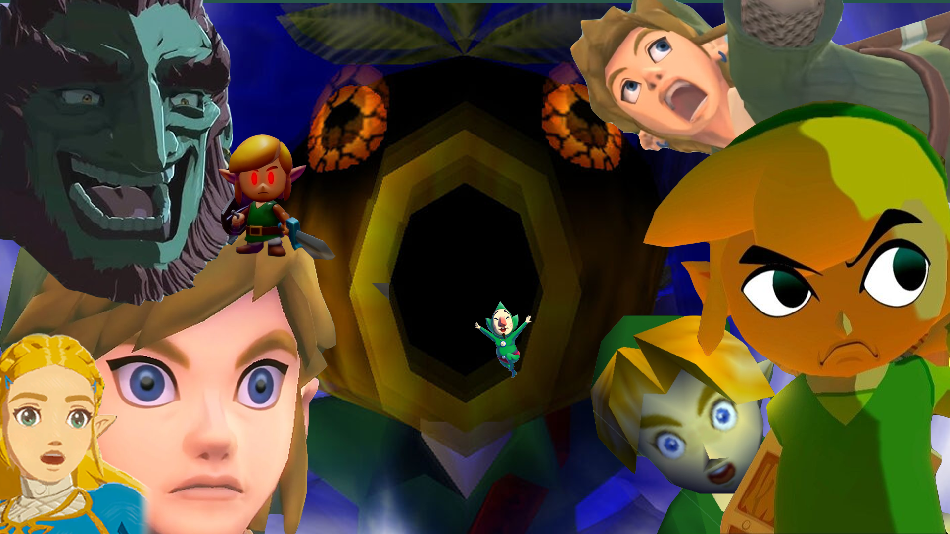 Various screenshots of Link from the Legend of Zelda lookingg angry, scared or confused