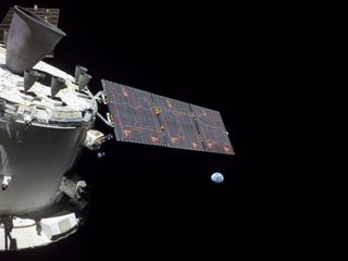 NASA's Artemis 1 Orion capsule took this photo of Earth from lunar orbit on Nov. 27, 2022.
