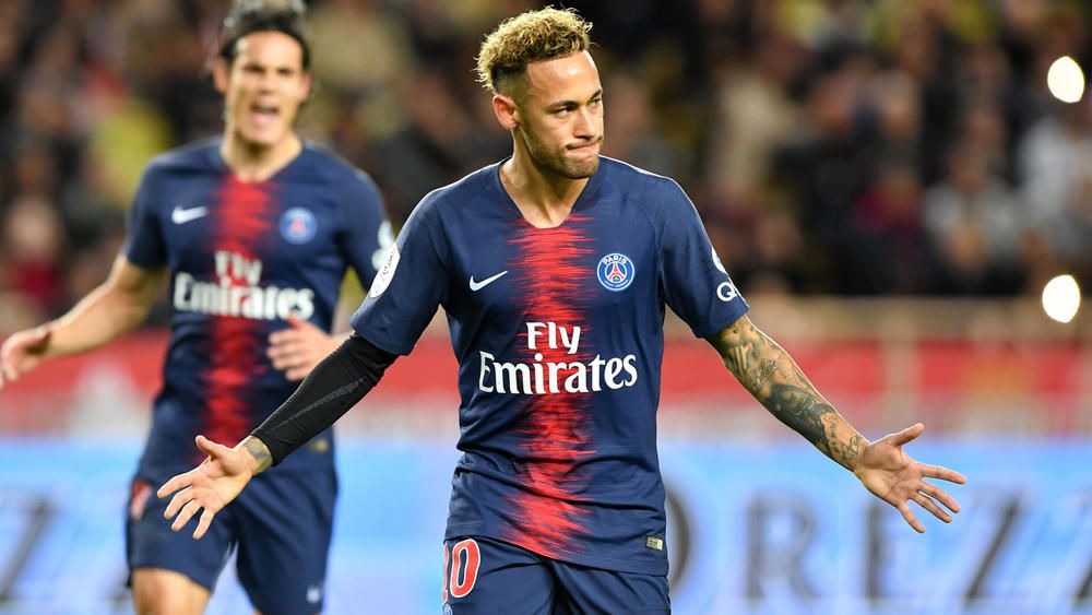 Neymar celebrates after scoring for PSG at the Parc des Princes