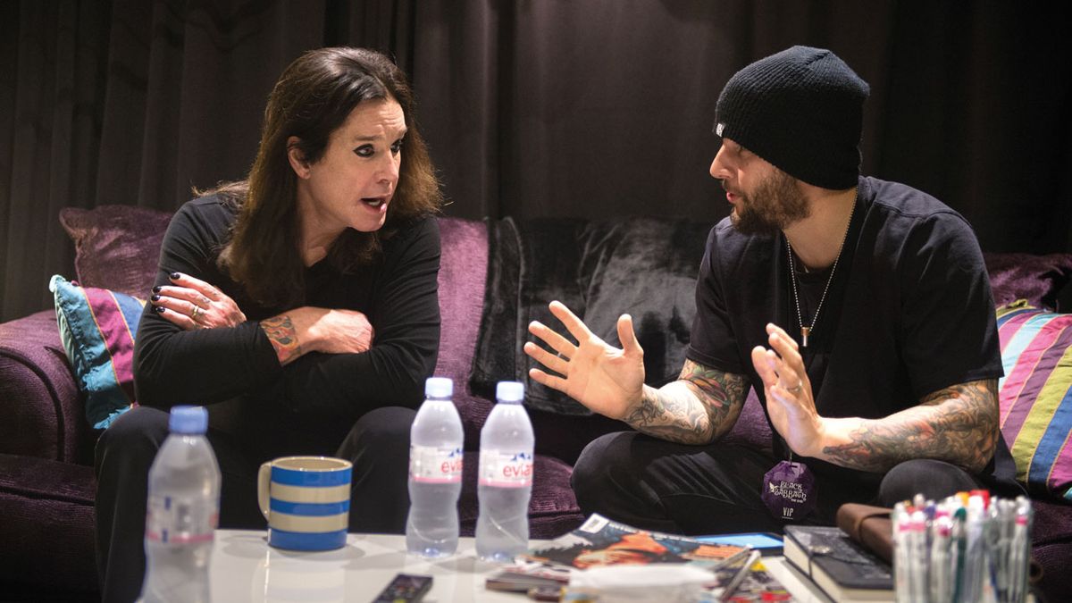 Black Sabbath’s Ozzy Osbourne and Avenged Sevenfold’s M Shadow posing together for a photograph in 2017
