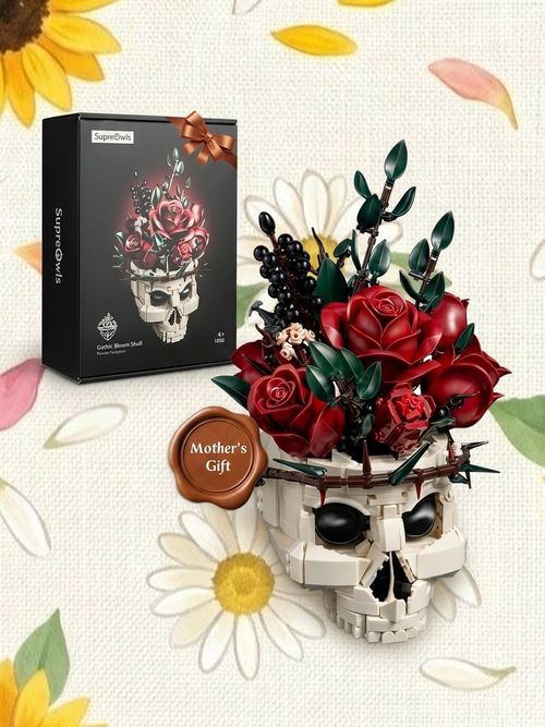 Skull Roses Flower Bouquet Building Set