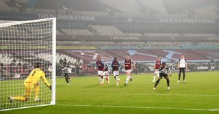 Fulham’s Ademola Lookman was left red faced when his panenka in stoppage time at West Ham was easily saved by Lukasz Fabianski in a painful 1-0 defeat