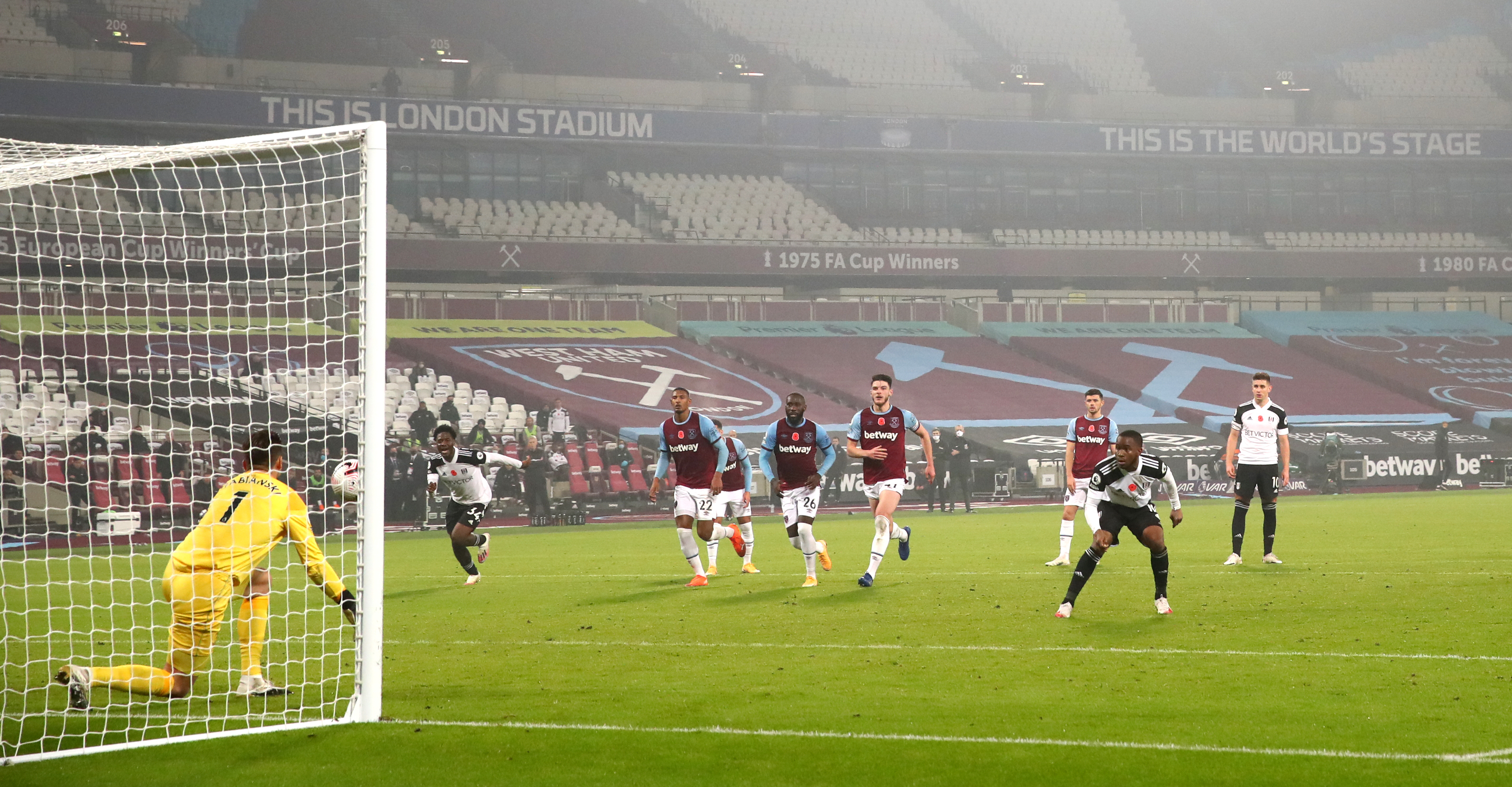 Fulham’s Ademola Lookman was left red faced when his panenka in stoppage time at West Ham was easily saved by Lukasz Fabianski in a painful 1-0 defeat