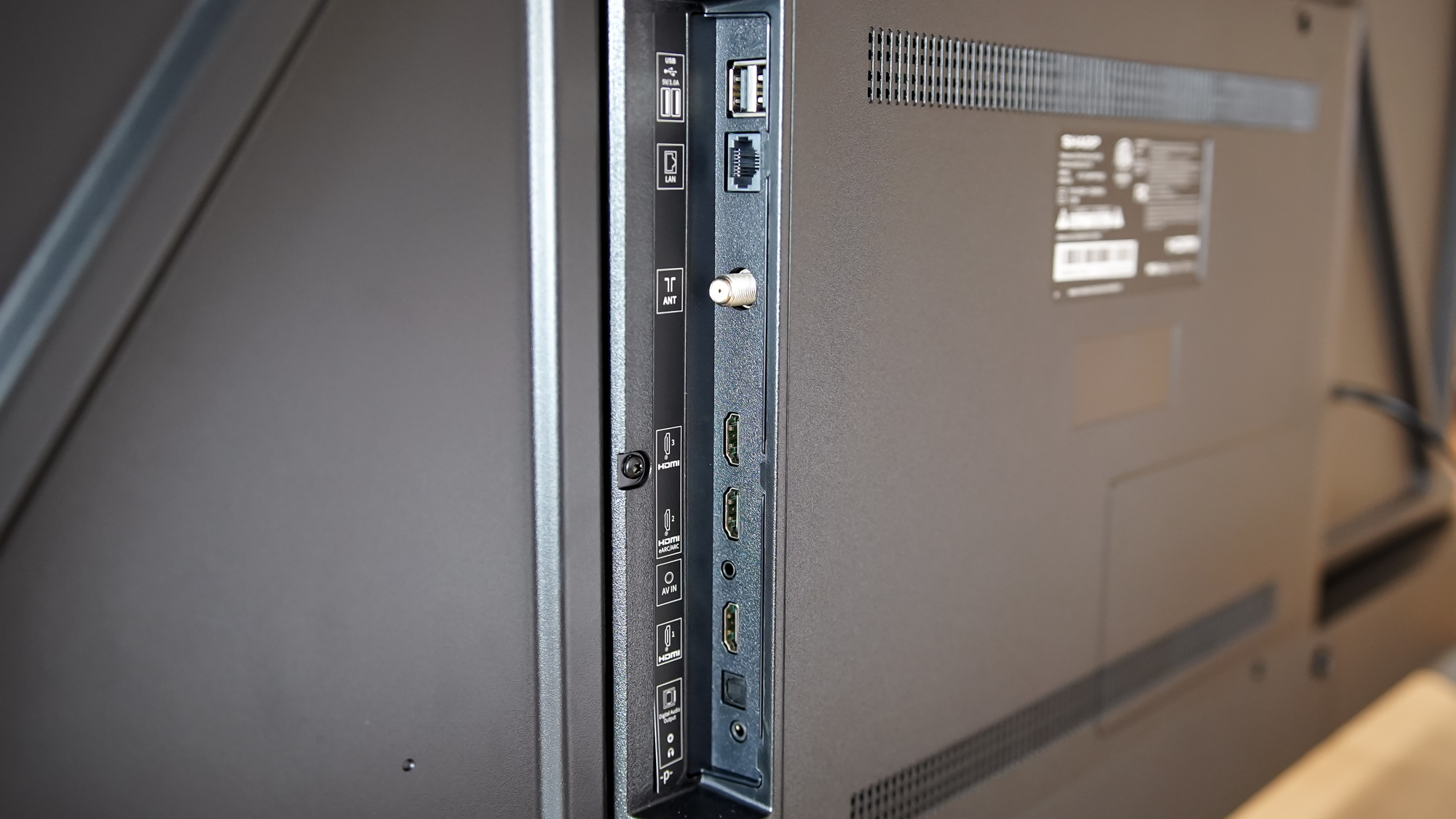 The ports on a Sharp Aquos QLED TV