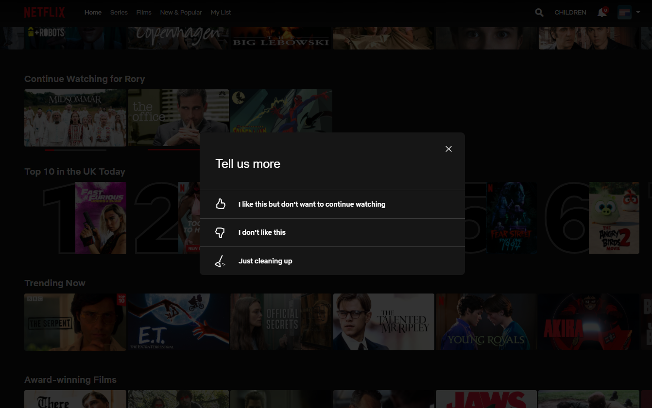 how to delete Netflix history