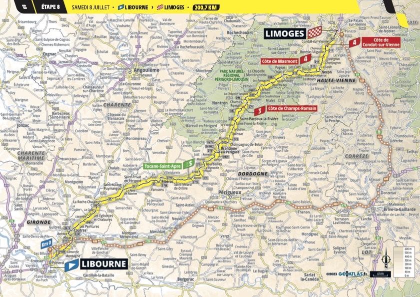 The map of stage 8 of the 2023 Tour de France