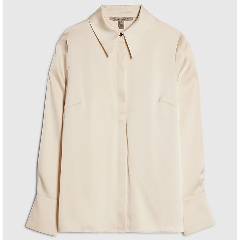 River Island , Cream Satin Long Sleeve Shirt
