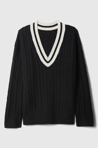 Gap Cashsoft Varsity Cable-Knit Sweater