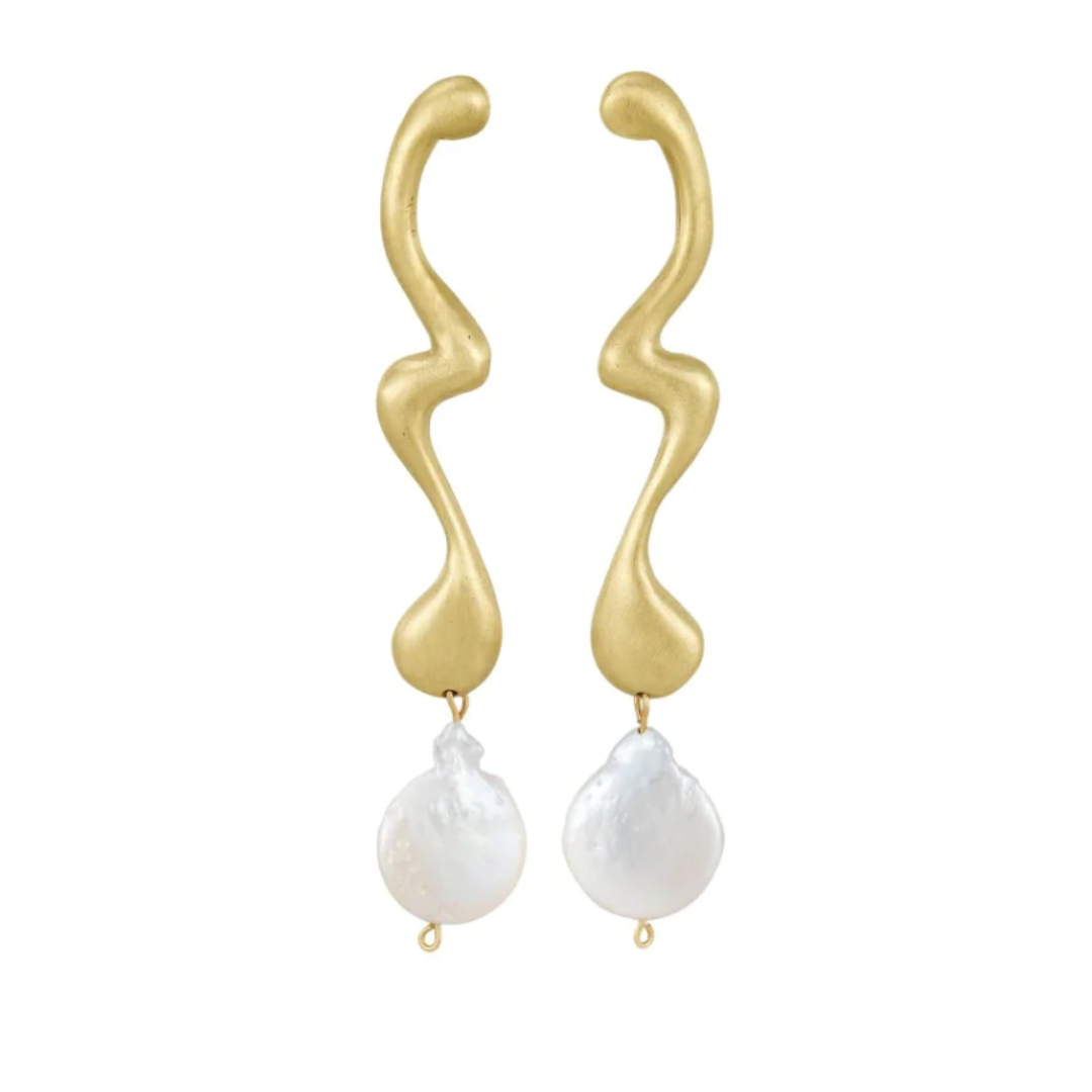ethical jewellery: large gold drop pearl earrings