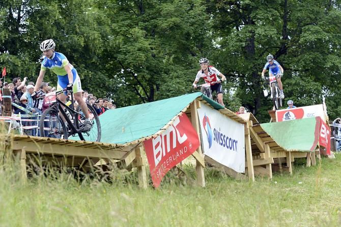 Tanja Zakelj (Slovenia) leads Katrin Leumann (Switzerland) and Eva Lechner (Italy)