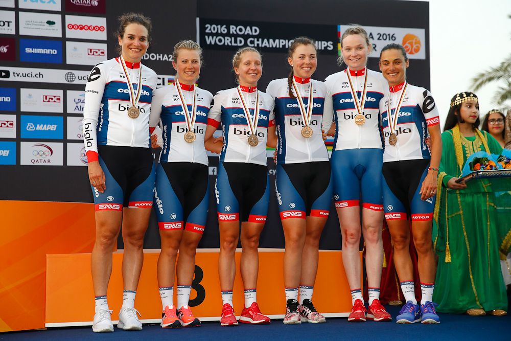 Cervelo Bigla on the Worlds TTT podium