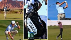 Michael Brennan's golf bag with various images of him around
