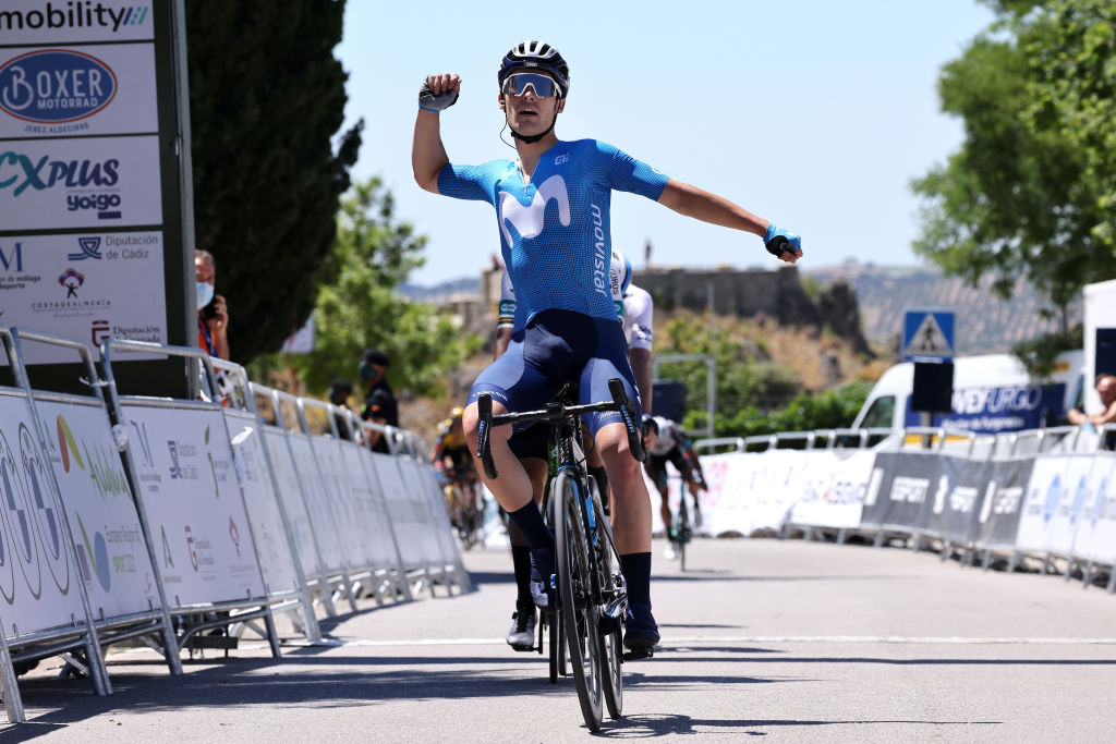 ZAHARA DE LA SIERRA SPAIN MAY 18 Gonzalo Serrano of Spain and Movistar Team celebrates at arriva during the 67th Vuelta A Andalucia Ruta Del Sol 2021 Stage 1 a 1521km stage from Mijas to Zahara de la Sierra 441m VCANDALUCIA on May 18 2021 in Zahara de la Sierra Spain Photo by Gonzalo Arroyo MorenoGetty Images