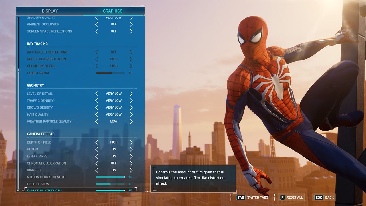 Spider-Man Remastered settings
