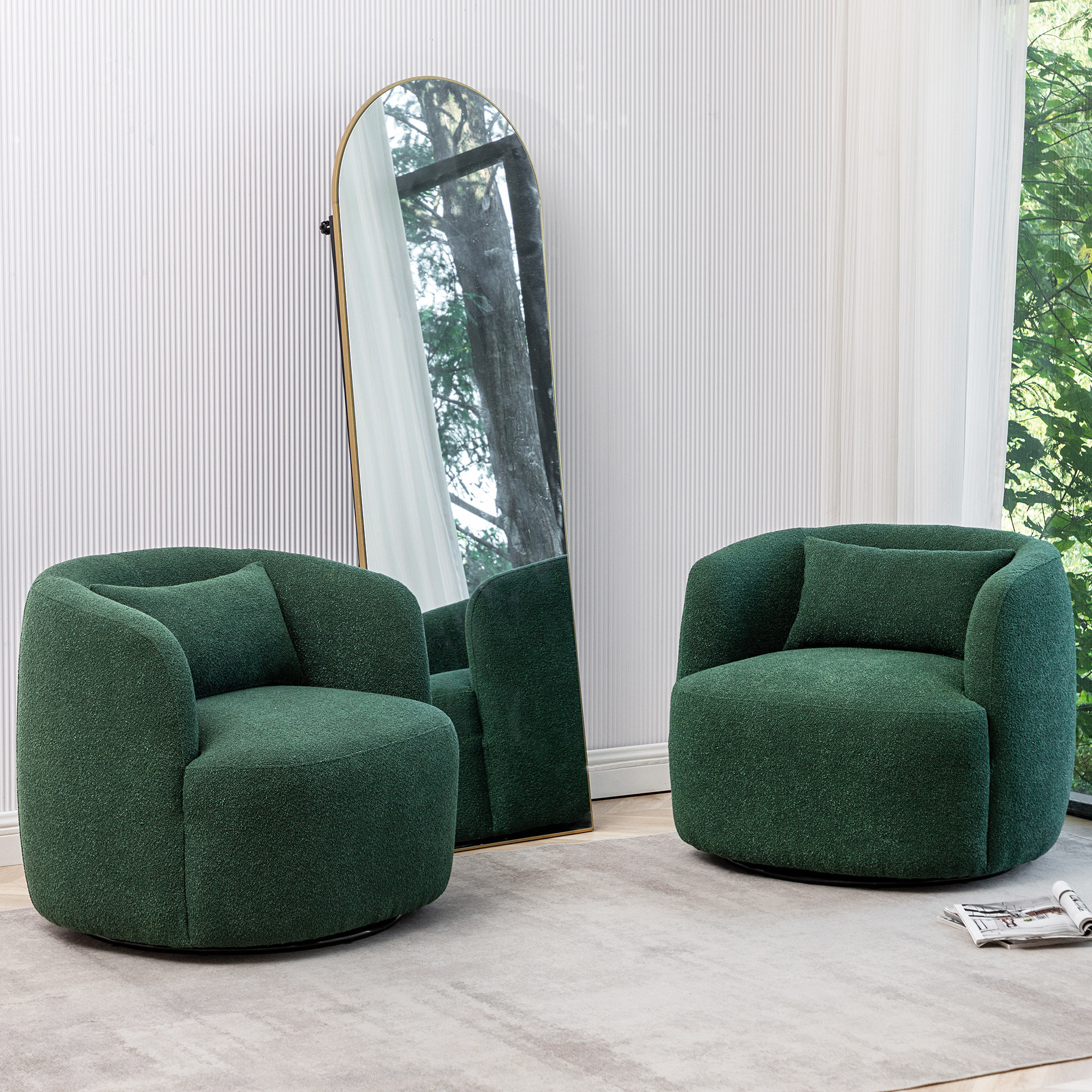 Bruschi 34&quot; Wide Boucle Polyester Upholstered Swivel Armchair