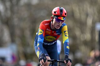 LA LOGE DES GARDES FRANCE MARCH 12 Mattias Skjelmose of Denmark and Team LidlTrek crosses the finish line during the 83rd Paris Nice 2025 Stage 4 a 1634km stage from Vichy to La Loge des Gardes 1078m UCIWT on March 12 2025 in La Loge des Gardes France Photo by Dario BelingheriGetty Images