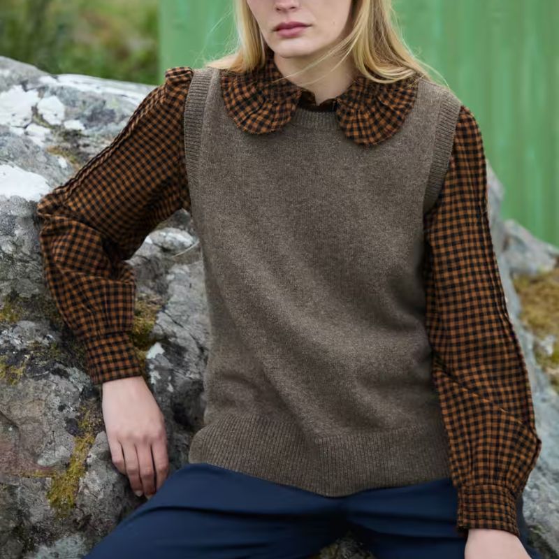 Brushed Cotton Gingham Blouse on model