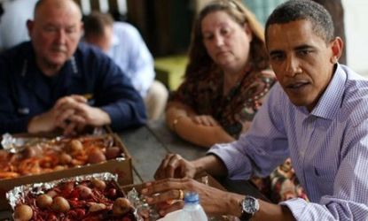 Obama meets with locals affected by the oil spill in Louisiana.