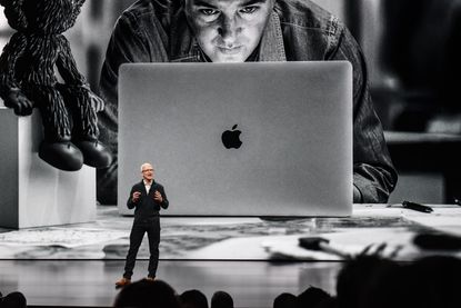 Tim Cook unveiling the new MacBook Air.