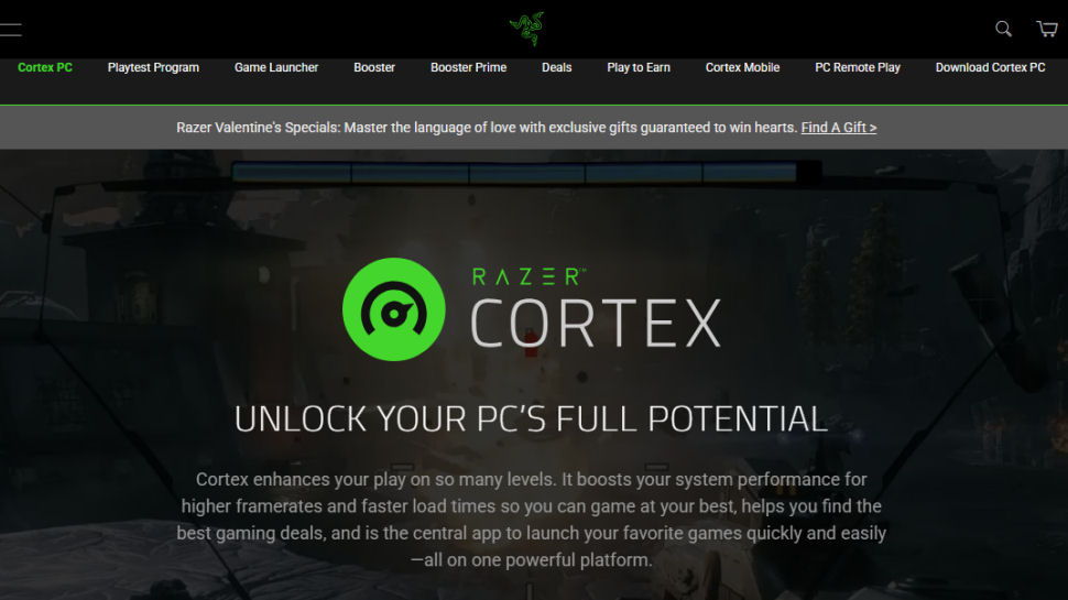 Razer Cortex website screenshot (February 2026)