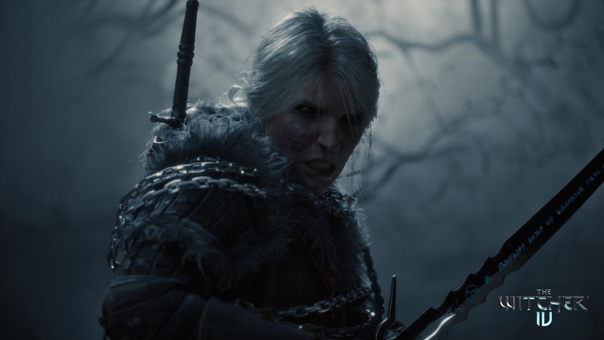 The Witcher 4 screenshot showing Ciri getting ready for action in a dank cave