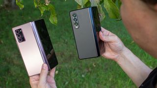 Comparing the backs of the Samsung Galaxy Z Fold 2 and Galaxy Z Fold 3