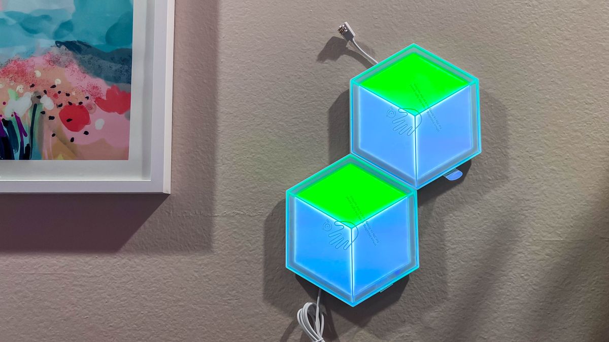 Govee Glide Hexagon Light Panels Ultra in the author's living room during testing