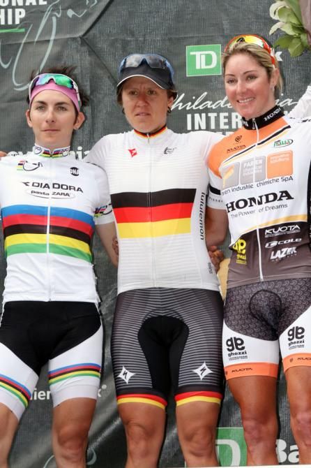Ina-Yoko Teutenberg was a five-time winner of Philadelphia's Liberty Classic. She's pictured his at the 2012 edition where she outsprinted world champion Giorgia Bronzini and Rochelle Gilmore for the victory