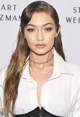 Gigi Hadid with a wave in her hair.