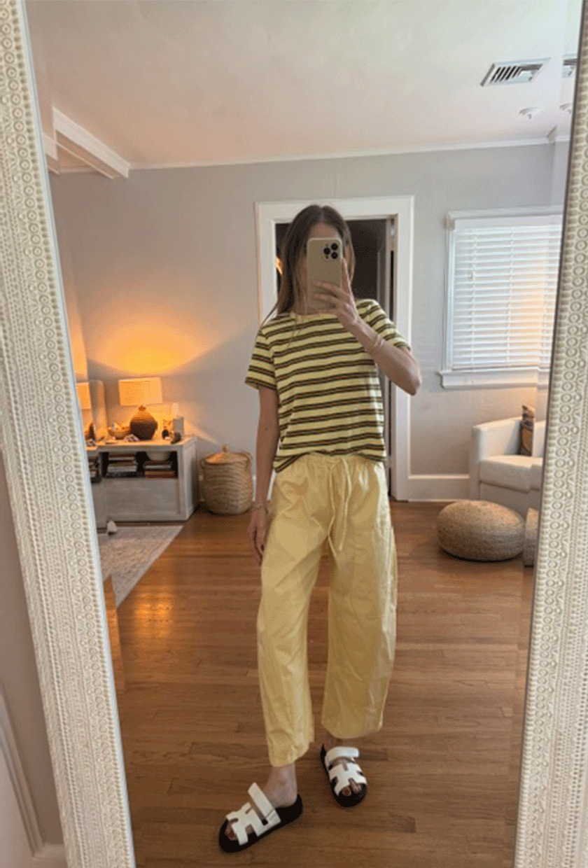 Tessa Faye O'Connell wearing butter yellow pants.