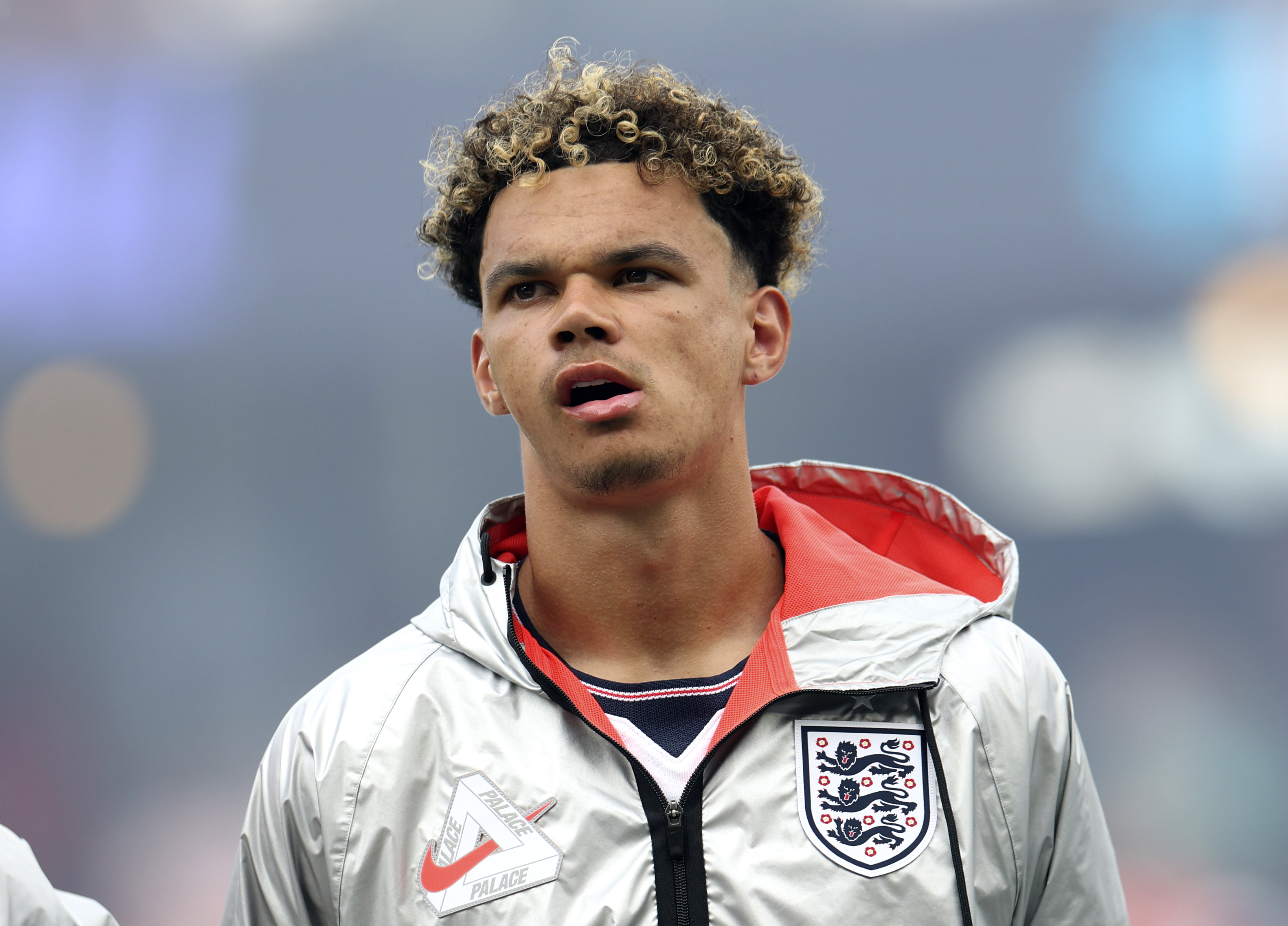 ORLANDO, FLORIDA - JUNE 10: Nico O&amp;apos;Reilly #3 of England looks on as he lines up on the pitch before the International Friendly match between England and Costa Rica at Inter&amp;amp;Co Stadium on June 10, 2026 in Orlando, Florida. (Photo by Eddie Keogh - The FA/The FA via Getty Images)