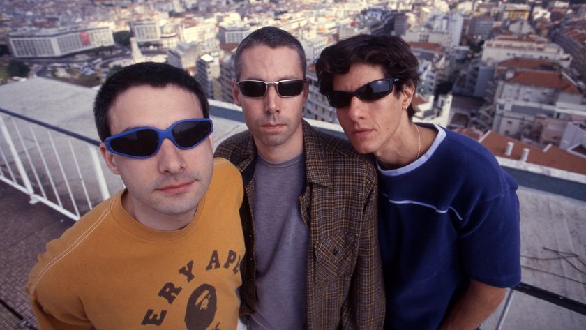 A group portrait of Beastie Boys in Portugal circa 1998