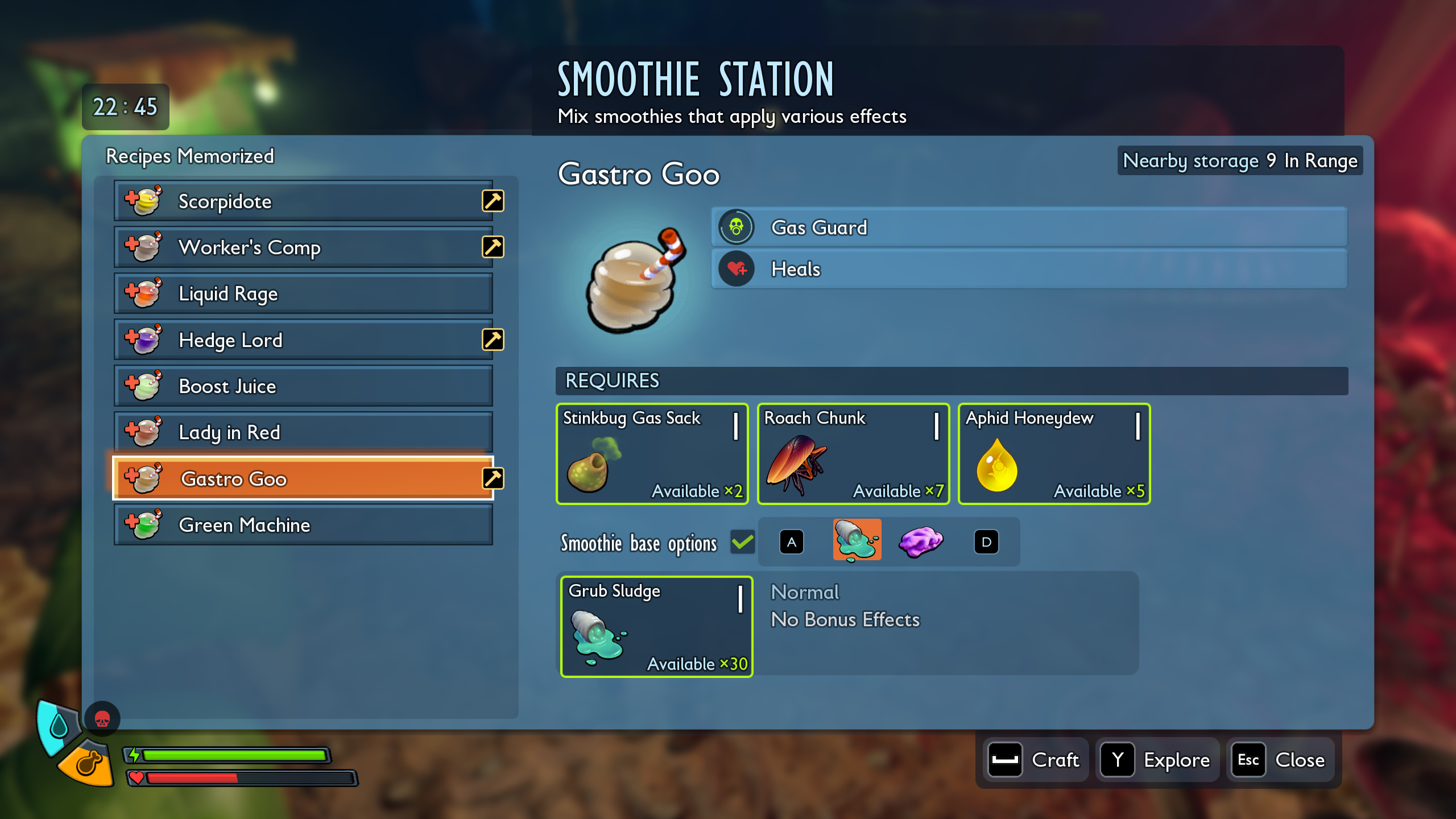 Grounded 2 O.R.C. transmitters Signals and Stashes: The Gastro Goo smoothie recipe in the smoothie station menu.