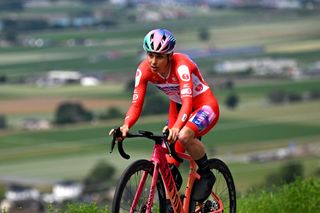 VILLARSSUROLLON SWITZERLAND JUNE 16 Elise Chabbey of Switzerland and Team CanyonSram Racing Polka Dot Mountain Jersey sprints during the 4th Tour de Suisse Women 2024 Stage 2 a 157km individual time trial stage from Aigle to VillarssurOllon 1249m UCIWWT on June 16 2024 in VillarssurOllon Switzerland Photo by Tim de WaeleGetty Images