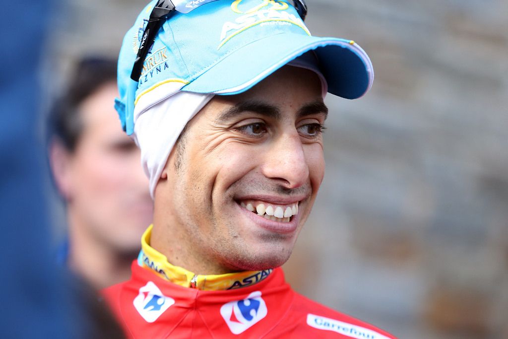 Fabio Aru (Astana) is all smiles after collecting the red jersey