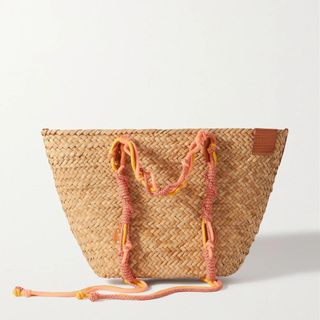 Zimmerman Large leather and macramé-trimmed straw tote