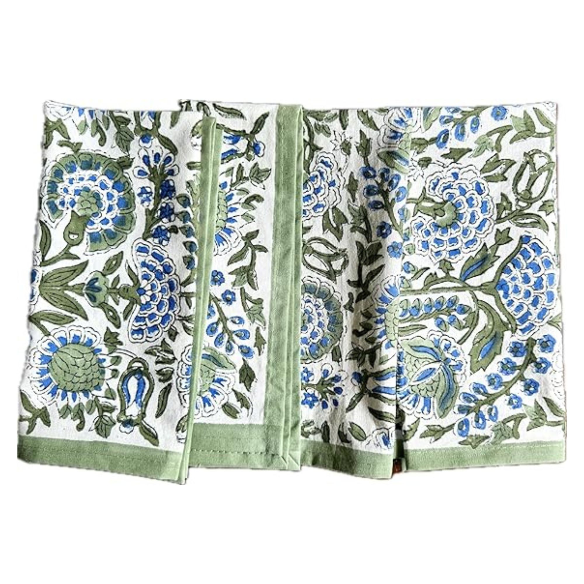 Atosii hand block printed blue and green napkins